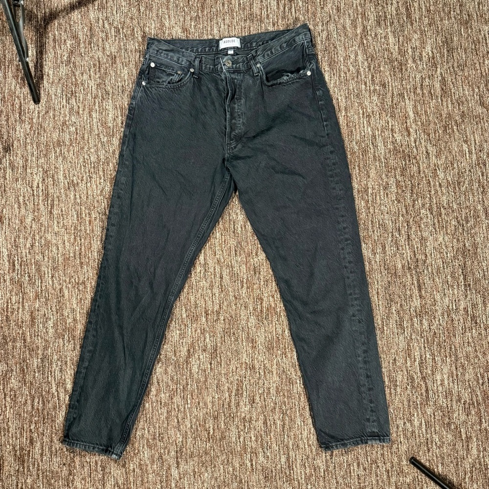 Agolde Jamie High-Rise Classic Fit Ankle Jeans Organic Cotton Black Size 29